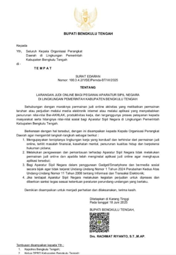 Surat Edaran larangan judi online