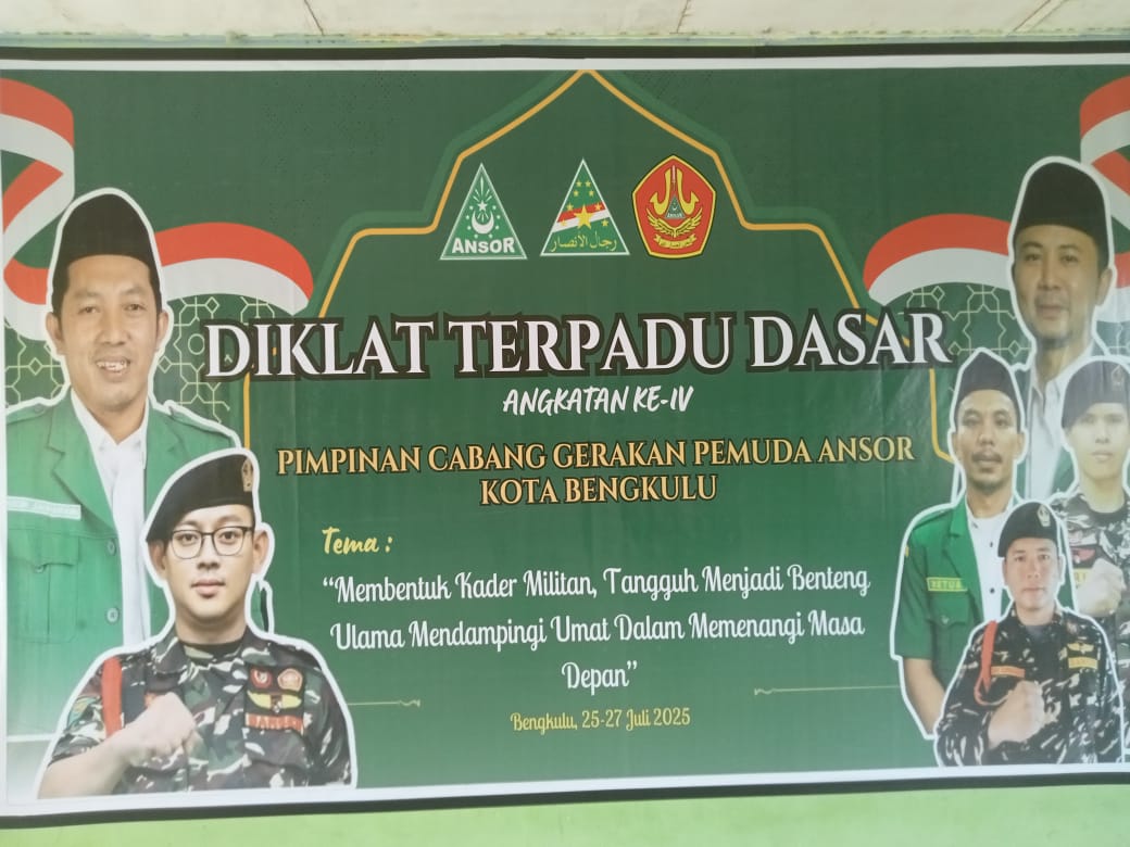 Gerakan Pemuda Ansor Kota Bengkulu sukses menggelar Diklat Terpadu Dasar (DTD) Angkatan IV pada Sabtu (26/7/2025). 