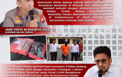 Amankan Pengedar, Polres Rejang Lebong Sita Belasan Paket Narkotika dan Uang Jutaan Rupiah
