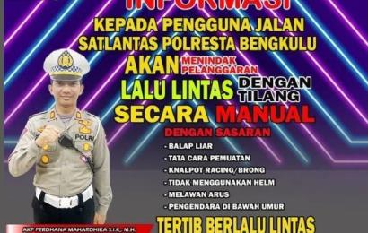 Satlantas Polresta Bengkulu Kembali Terapkan Tilang Manual