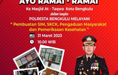 Polresta Bengkulu Melayani Pembuatan SIM, SKCK, Dumas dan Pemeriksaan Kesehatan di Masjid At Taqwa