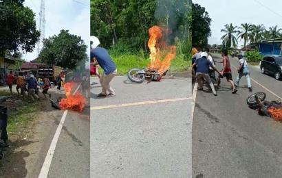 Usai Isi BBM, 1 Unit Sepeda Motor Terbakar, Polisi Sigap Membantu