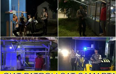 Patroli Malam, Sat Sampata Sambangi Pos Kamling Sampaikan Imbauan Kamtibmas 