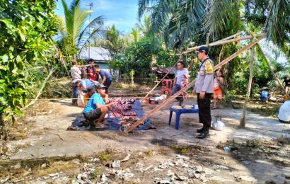 Polsek Lais Monitoring Penyembelihan Kurban di Desa Kalbang dan Desa Taba Baru