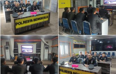 Polresta Bengkulu Ikuti Upacara Pembinaan Tradisi Peringatan Hari Bhayangkara Ke-77 Secara Virtual 