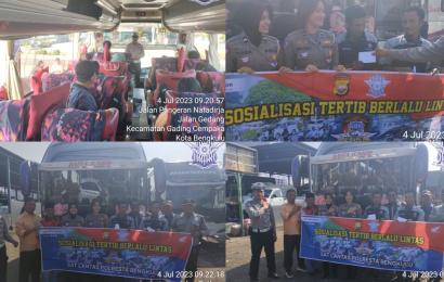 Satlantas Polresta Bengkulu Gelar Sosialisasi Tertib Berlalu Lintas Bersama Penumpang dan Sopir Bus PO. Putra Rafflesia