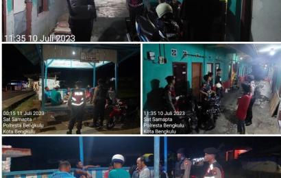 Personel Sat Samapta Polresta Bengkulu Patroli Mobiling Sampaikan Imbauan Kamtibmas kepada Pos Ronda dan Penghuni Kost-Kostan