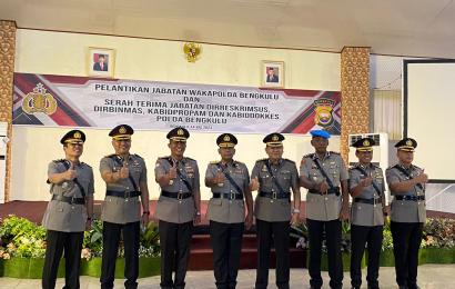 Wakapolda dan 3 Pejabat Utama Polda Bengkulu Dilantik, Kapolda Tekankan Sinergitas  