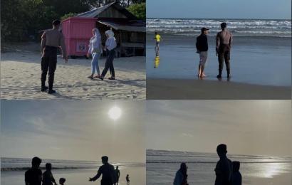 Sat Samapta Patroli Mobiling Sore Hari, Sampaikan Imbauan Kamtibmas kepada Pengunjung Pantai Panjang