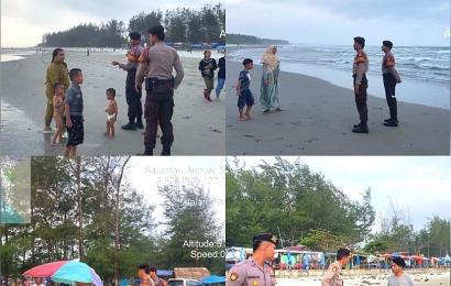 Patroli di Pantai Panjang, Personel Sat Samapta Sampaikan Imbauan Kamtibmas