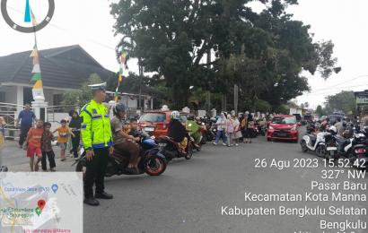 Sat Lantas Polres BS dan Polsek Kota Manna Laksanakan Turlalin Lomba Drum Band