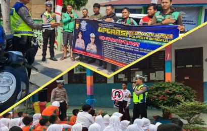 Ops Zebra Nala, Satlantas Polresta Bengkulu Berikan Binluh ke Drivel Ojol dan Edukasi para Pelajar