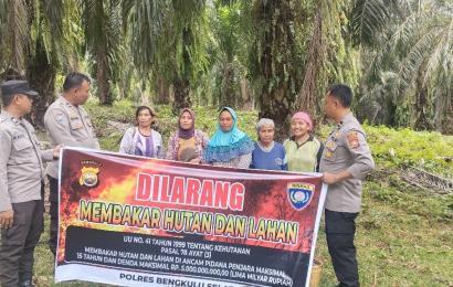 Cegah Karhutla Sat Binmas Polres Bengkulu Selatan Laksanakan Imbauan di Desa Tanjung Eran