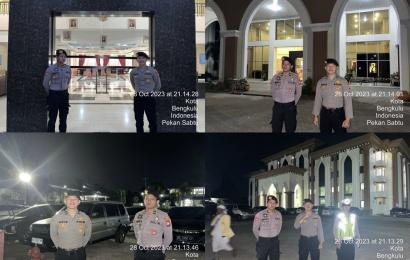 Personel Sat Samapta Polresta Bengkulu Lakukan Pengamanan Rakernas dan Pelantikan Pengurus DPC Pengajian Ilmu Tasawuf Thorikoh Naqsyabandiyah 