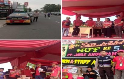 Personel Polsek Selebar Lakukan Pengaman Jalan Santai dan Senam Sehat Gebyar HUT  PT.Javas Anugrah Perkasa 