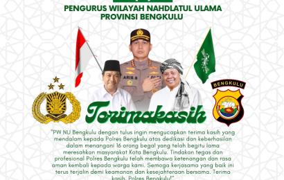 PWNU Apresiasi Polresta Bengkulu Tangkap 16 Begal