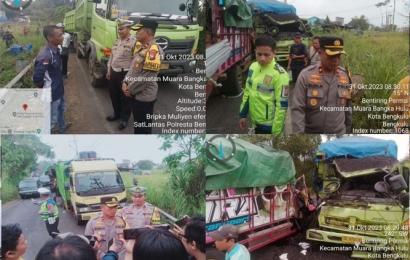 Kecelakaan Truk Batubara vs Truk Material, Sat Lantas Polresta Bengkulu Sigap Urai Kemacetan 