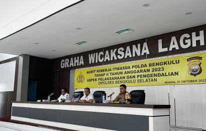 Itwasda Polda Bengkulu Laksanakan Audit Kinerja Tahap II Aspek Pelaksanaan dan Pengendalian di Polres Bengkulu Selatan 