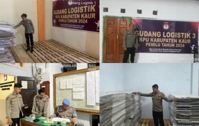 Personel Piket Satgas Preventif OMB Polres Kaur Patroli dan Cek Gudang Logistik KPU 