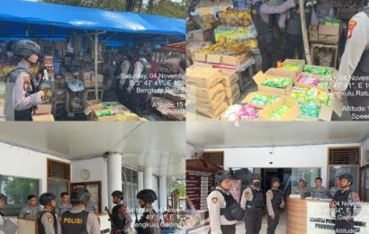 Personel Sat Samapta Polresta Bengkulu Patroli Mobiling, Sasar Pasar dan Posko OMB KPU Provinsi 