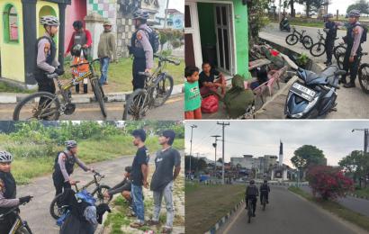 Menggunakan Sepeda, Personel Sat Samapta Polresta Bengkulu Patroli Keliling di Kawasan Wisata 