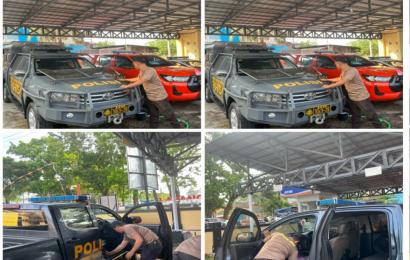 Pastikan Kendaraan Dinas Dalam Keadaan Prima, Personel Polresta Bengkulu Lakukan Pemeriksaan dan Pemanasan Ranmor  
