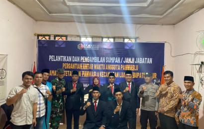 Bhabinkamtibmas Polsek Kaur Selatan Hadiri Pelantikan PAW Panwascam Kecamatan Tetap 