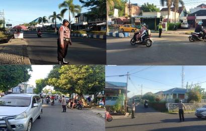 Cegah Laka Lantas Pagi Hari, Polsek Ratu Samban Gatur Lalin di Persimpangan 