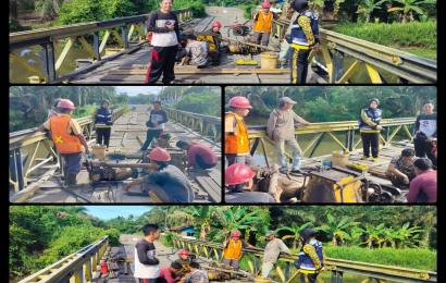 Bhabinkamtibmas Kelurahan Padang Serai Monitoring Pengerjaan Jembatan dan Sampaikan Imbauan Kamtibmas 