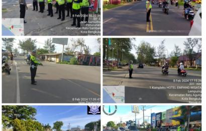Sat Lantas Polresta Bengkulu, Laksanakan Giat Rutin Pamtur Lalin Kamis Sore di Persimpangan Objek Wisata Pantai