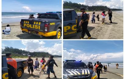 Patroli di Pantai Panjang, Sat Samapta Polresta Bengkulu Sampaikan Imbauan Kamtibmas Kepada Wisatawan 