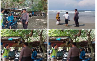Patroli di Pantai Panjang, Polresta Bengkulu Ingatkan Wisatawan Tidak Mandi di Pantai   