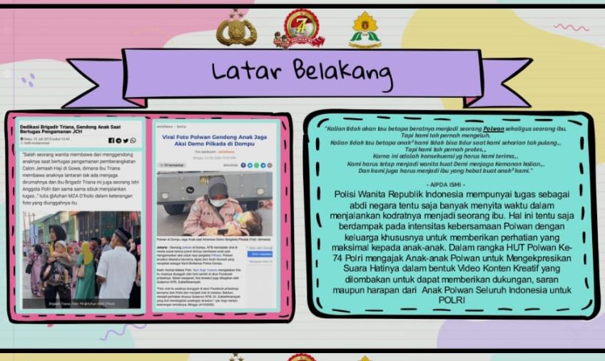  Lomba Video Kreatif dalam rangka HUT Polwan Ke -74