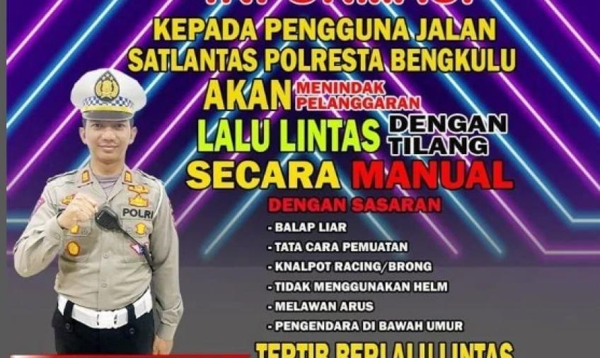 Satlantas Polresta Bengkulu Kembali Terapkan Tilang Manual