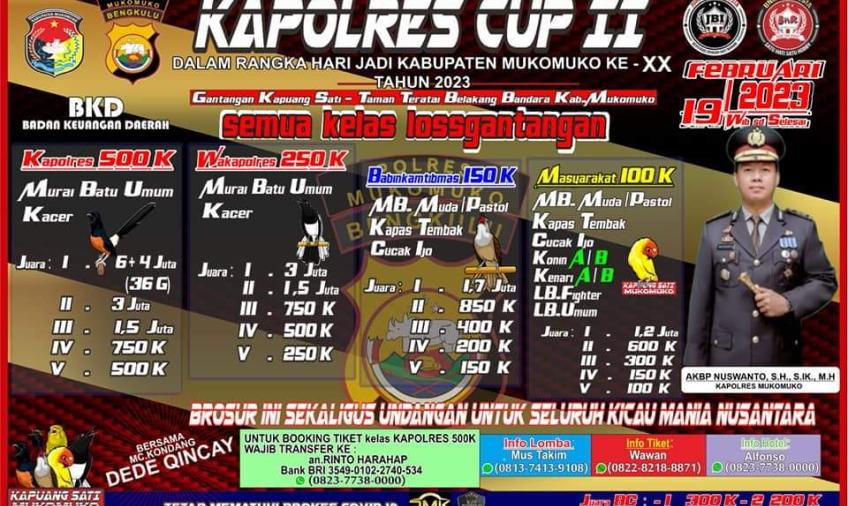 Meriahkan HUT Mukomuko Ke-XX, Kapolres Mukomuko Adakan Lomba Kicau Burung