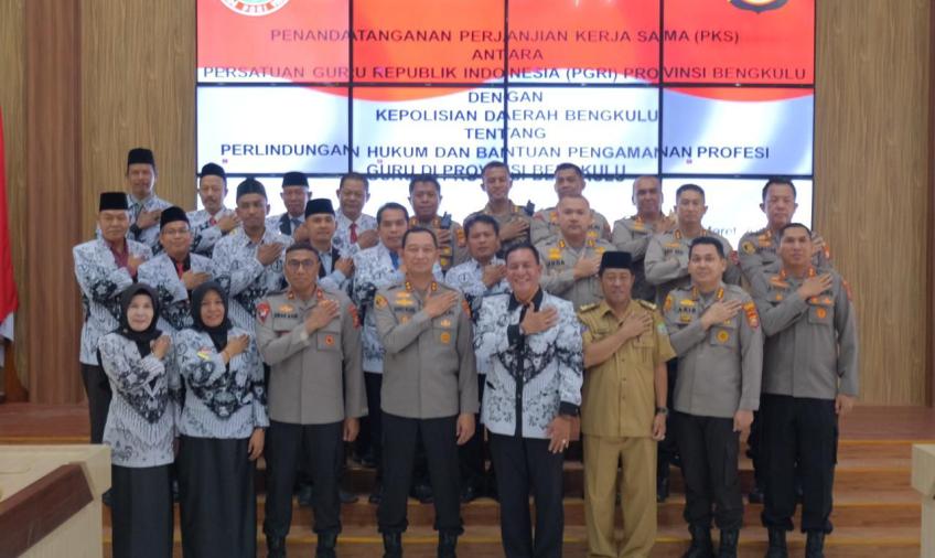 Kapolres Bengkulu Selatan  Hadiri Penandatanganan Naskah Perjanjian Kerja Sama Dengan PGRI Provinsi Bengkulu