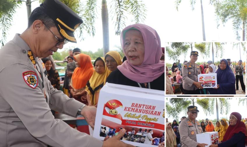 Polda Bengkulu Bagikan Paket Bantuan Kemanusiaan Untuk Negeri di Kampung Sejahtera