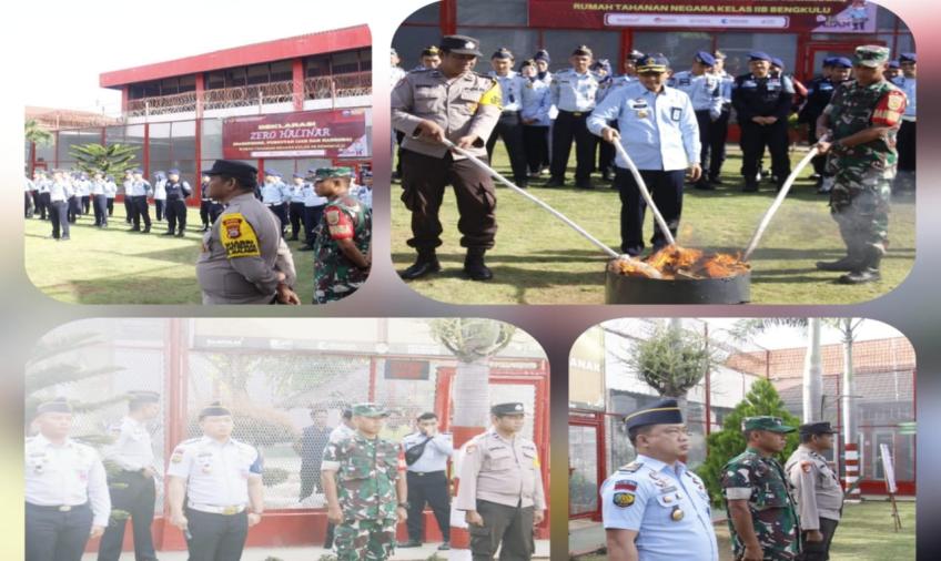 Bersama Babinsa, Bhabinkamtibmas Hadiri Pemusnahan Barang Hasil Razia