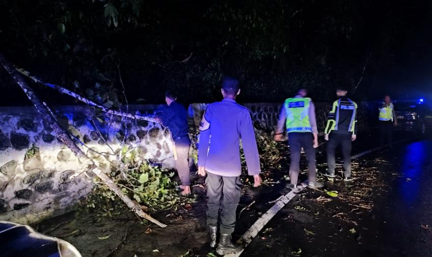  Personel Polsek Taba Penanjung Bersama Sat Lantas Polres Benteng, Bersihkan pohon Tumbang