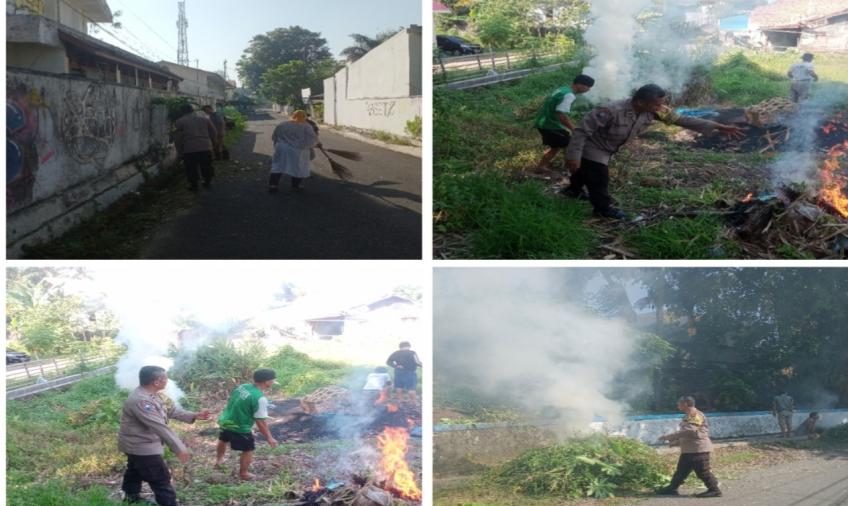 Gotong Royong Bersama Warga, Bhabinkamtibmas Polsek Teluk Segara Sampaikan Imbaun Ini 