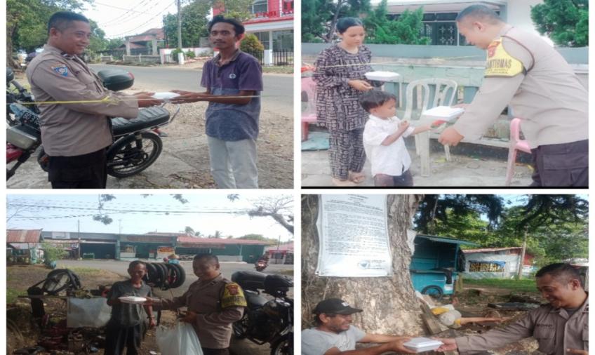 Jumat Berkah, Bhabinkamtibmas Polsek Teluk Segara Bagikan Nasi Bungkus