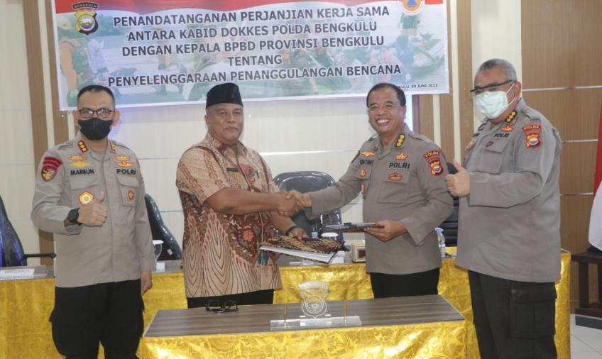 Polda Bengkulu MOU Bersama BPBD, Terkait Penyelenggaraan Penanggulangan Bencana