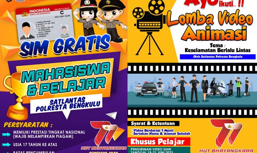 Meriahkan Hari Bhayangkara, Satlantas Adakan Lomba Video Animasi Bagi Pelajar dan SIM Gratis, ini Syaratnya