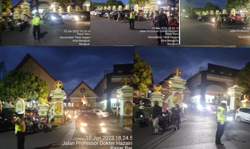 Sat Lantas Polresta Bengkulu, Lakukan Pengamanan dan Pengaturan Lalin Ibdah Misa di Gereja 