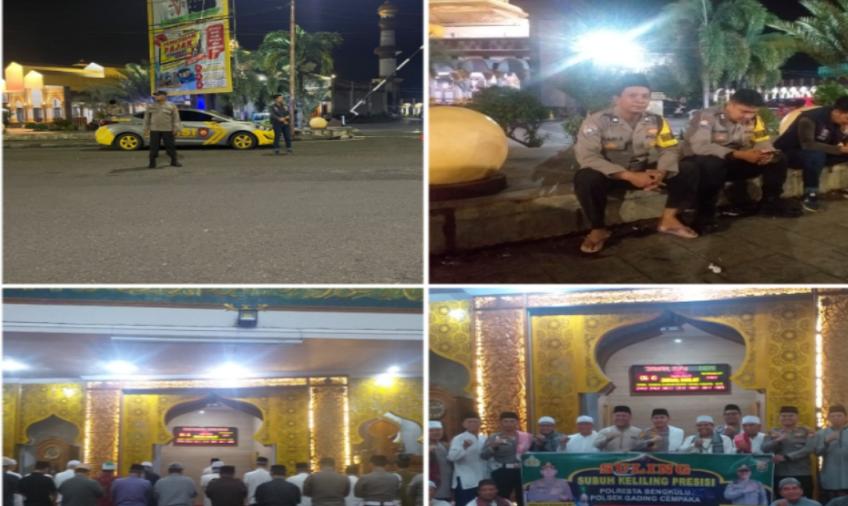 Polsek Gading Cempaka Bersama Kapolresta Bengkulu Monitoring dan Pengaman Subuh Keliling di Masjid Bhaitull Izzah 
