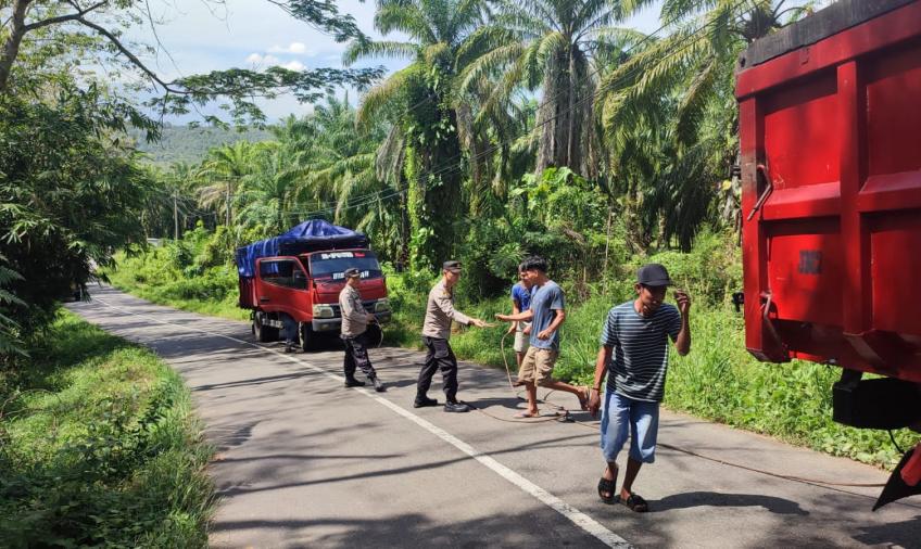 Truk Berhenti di Tengah Jalan Ganggu Arus Lalu Lintas, Polsek Giri Mulya Bantu Evakuasi