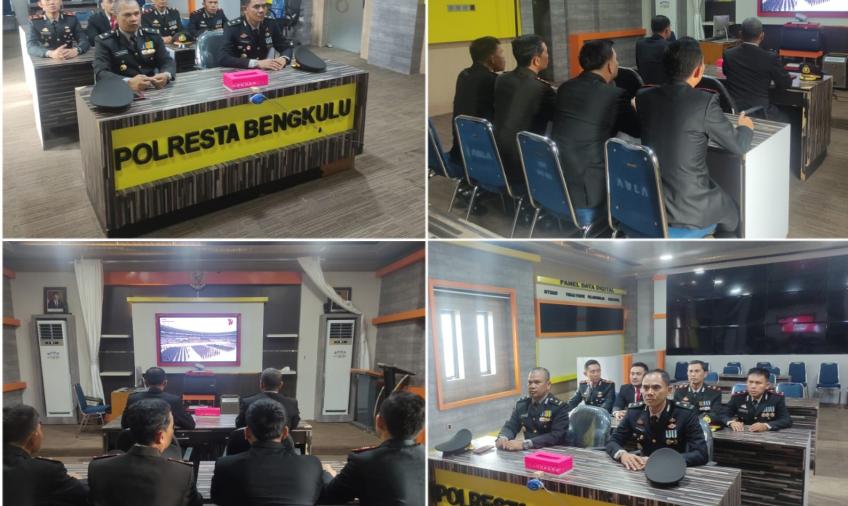 Polresta Bengkulu Ikuti Upacara Pembinaan Tradisi Peringatan Hari Bhayangkara Ke-77 Secara Virtual 