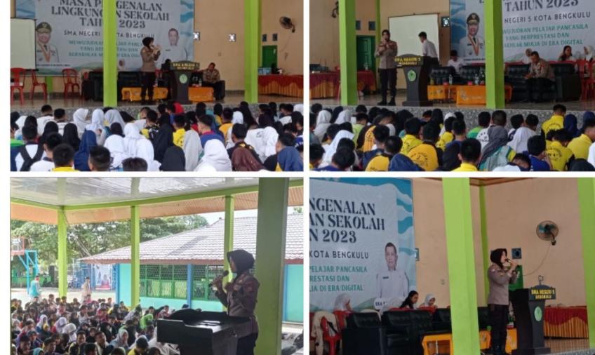 Personel Sat Binmas Polresta Bengkulu Berikan Penyuluhan kepada Siswa Baru SMAN 05 Kota Bengkulu