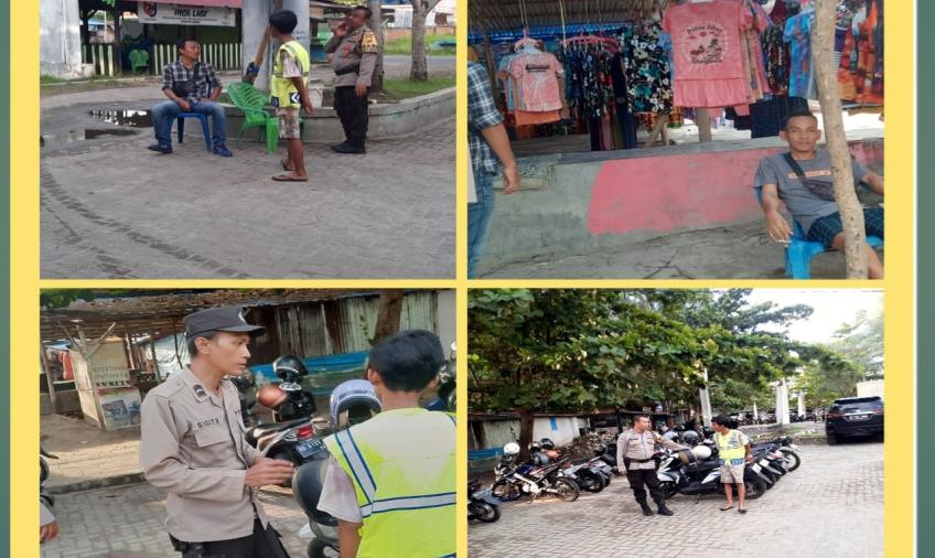 Patroli Sore, Polsek Teluk Segara Sampaikan Imbaun Kamtibmas kepada Petugas Parkir Pantai Zakat 