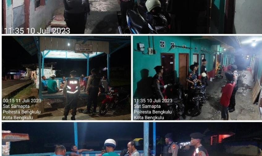 Personel Sat Samapta Polresta Bengkulu Patroli Mobiling Sampaikan Imbauan Kamtibmas kepada Pos Ronda dan Penghuni Kost-Kostan